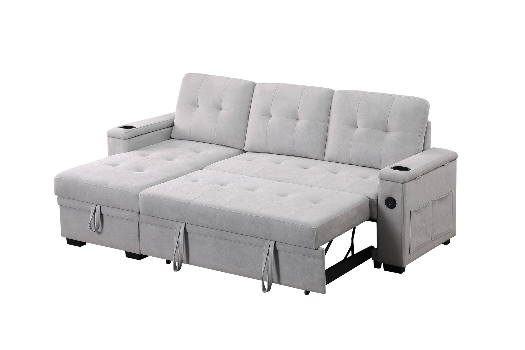 Ashlyn II - 84&quot;W Woven Fabric Reversible Sleeper Sectional Sofa with Storage Chaise