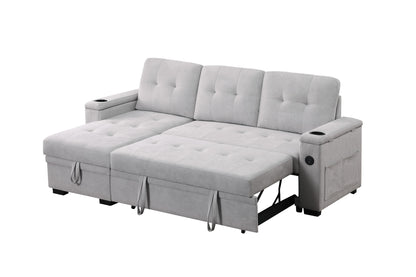 Ashlyn II - 84&quot;W Woven Fabric Reversible Sleeper Sectional Sofa with Storage Chaise