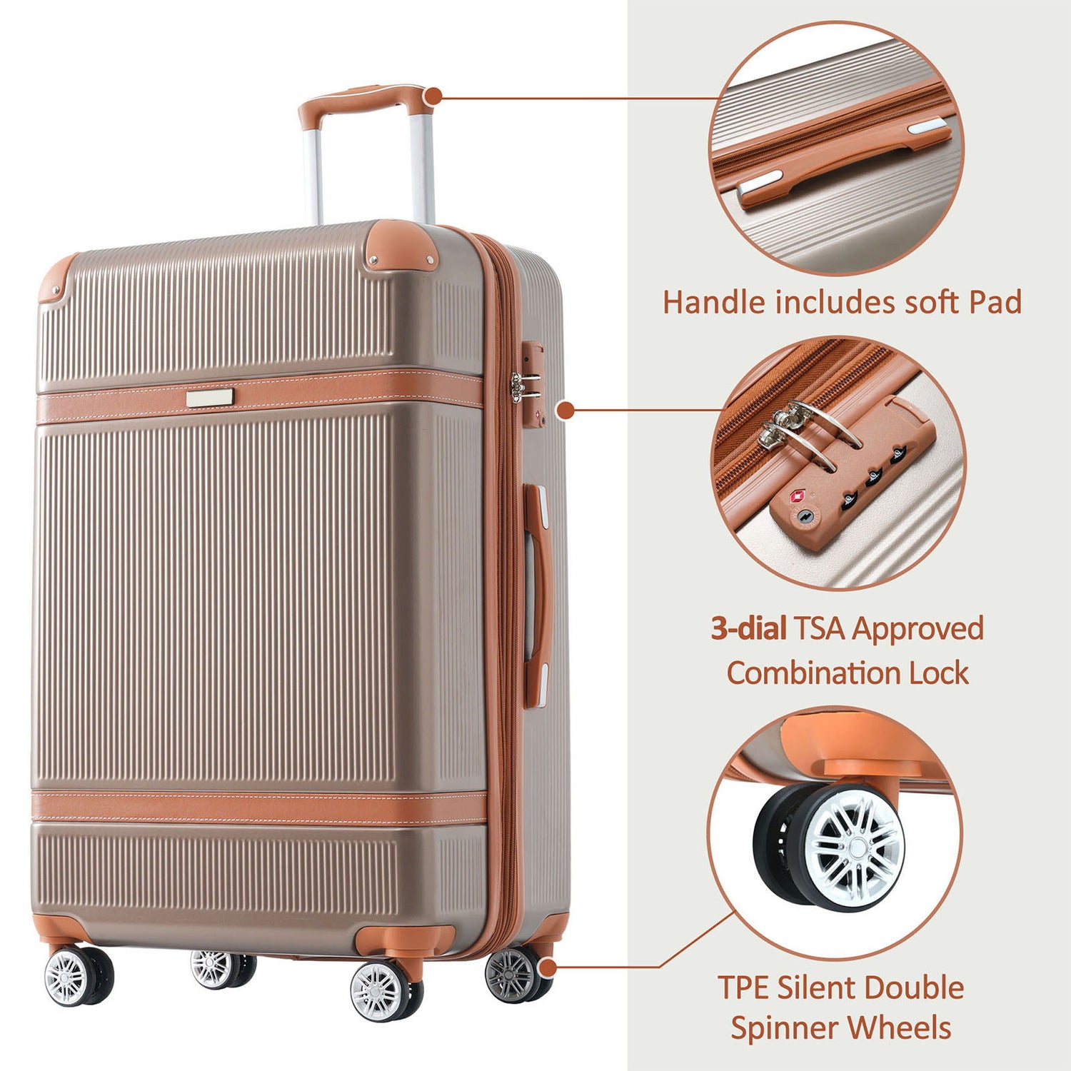 Hardshell Luggage Sets 3 Piece Double Spinner 8 Wheels Suitcase With Tsa Lock Lightweight 20&
