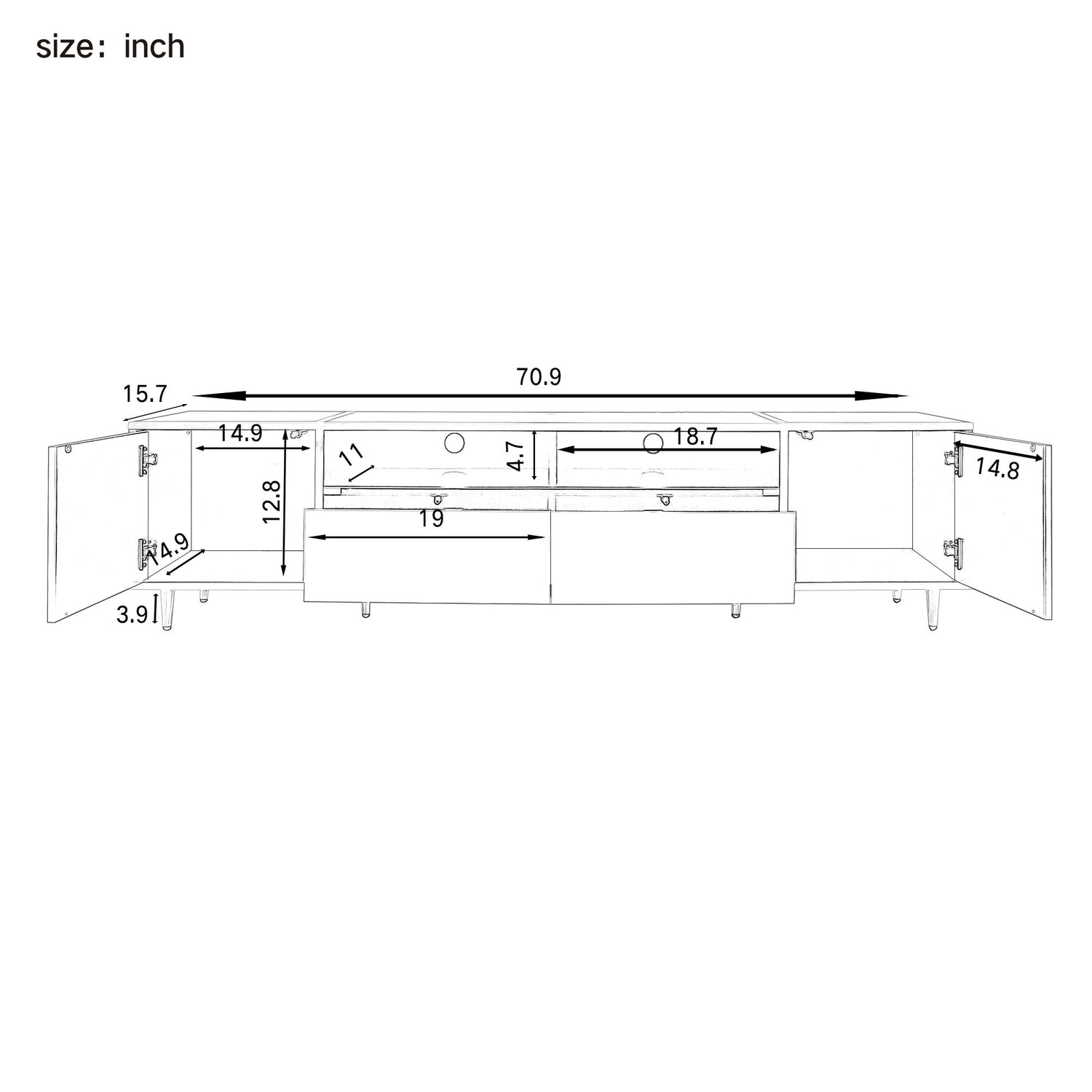 TV Stand For TVs Up To 80&quot;, Entertainment Center With 2 Shelves And LED Lights