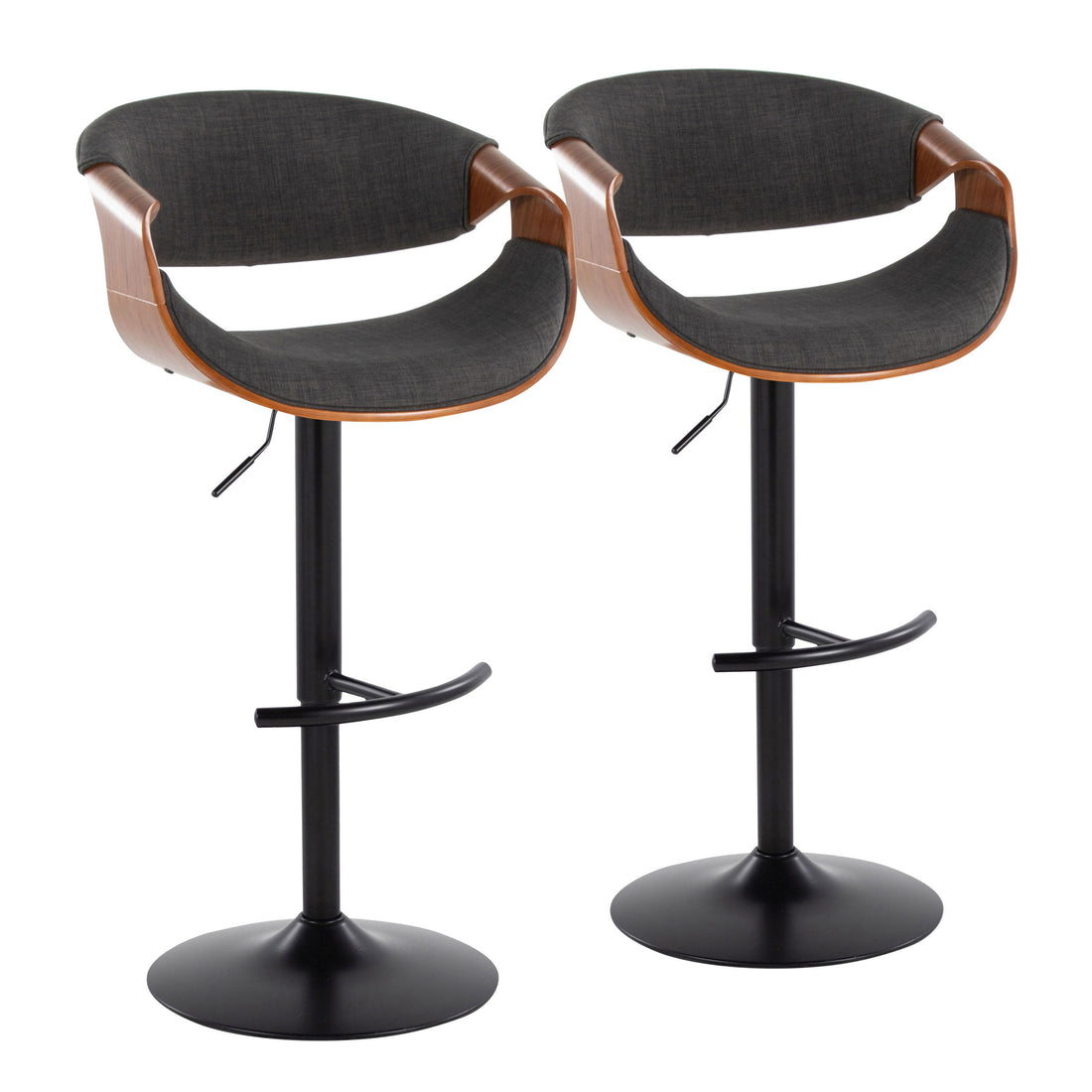 Curvo - Mid Century Modern Adjustable Barstool With Swivel &amp; Rounded T Footrest (Set of 2)