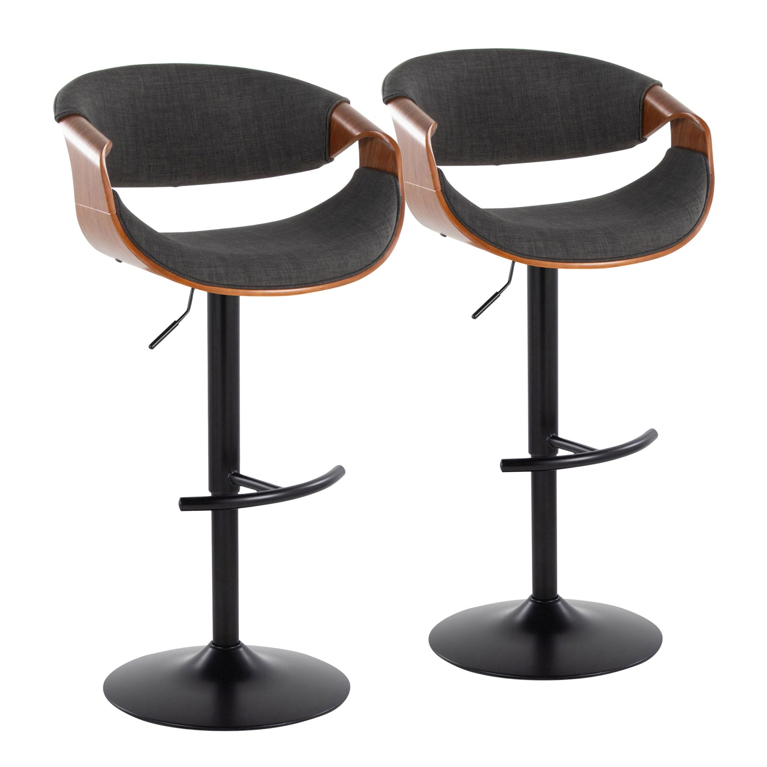 Curvo - Mid Century Modern Adjustable Barstool With Swivel &amp; Rounded T Footrest (Set of 2)