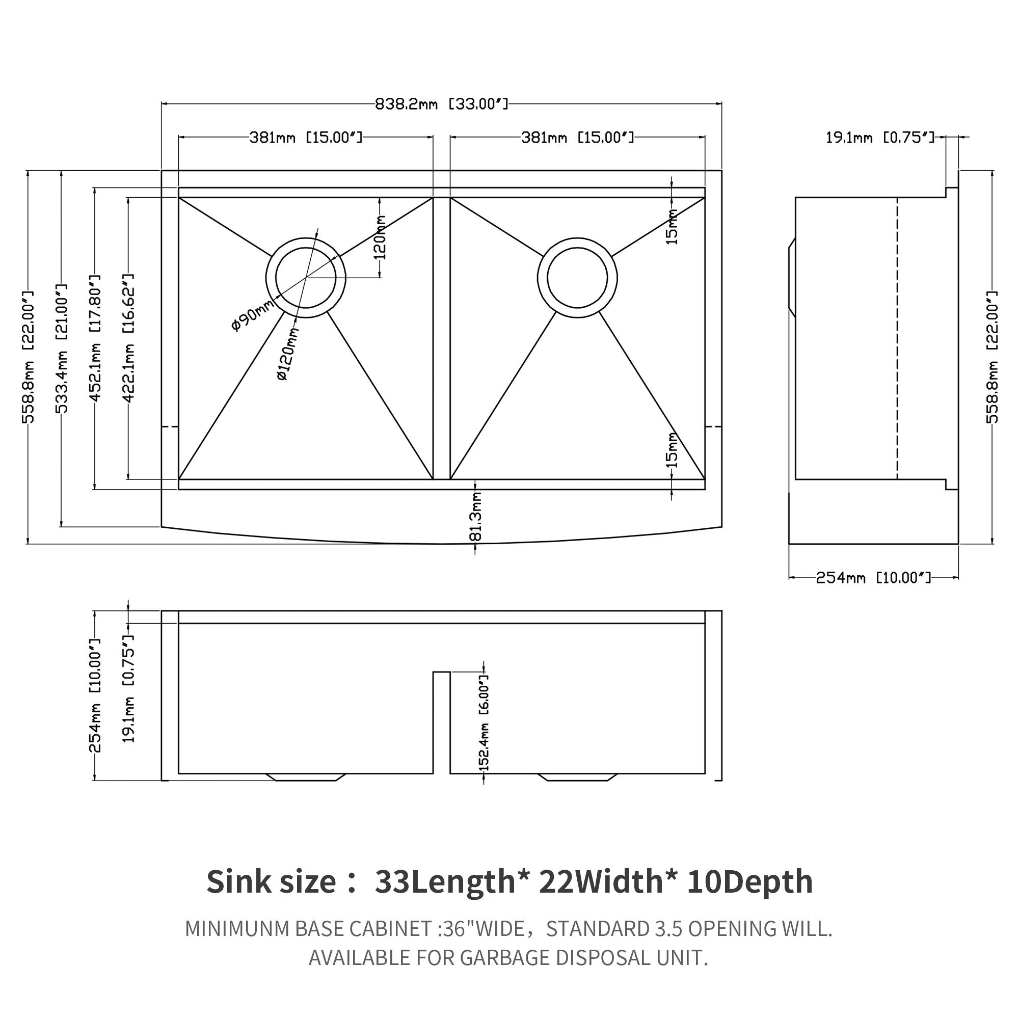 Farmhouse Double Bowl Workstation Kitchen Sink 33&quot; Stainless Steel 16 Gauge Apron Front, Finish - White