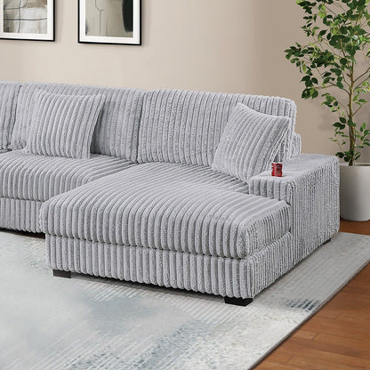 RAF Chaise With Cup Holder Modular Living Room Furniture Pillow - Gray / Mink