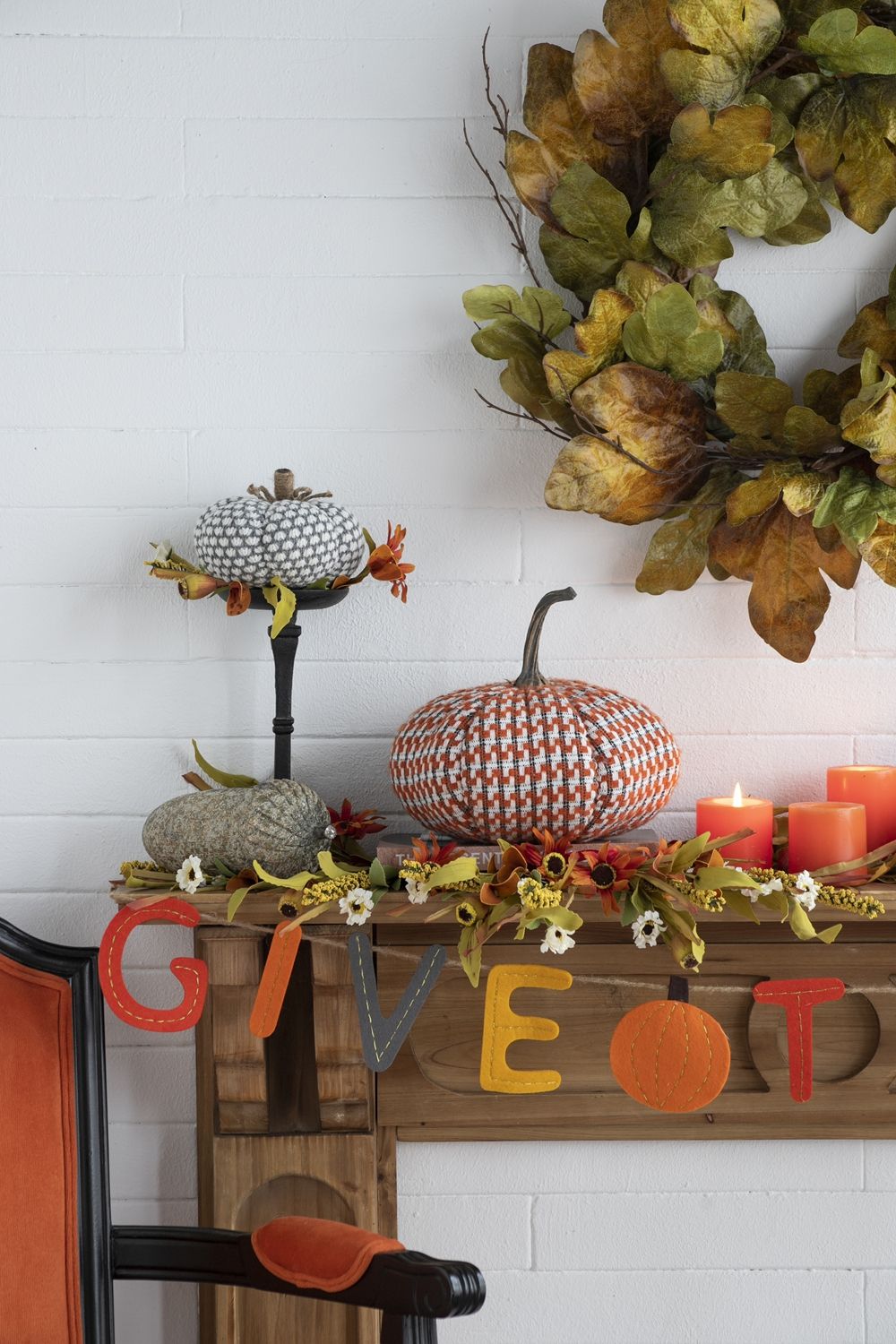 Pumpkin Ornament Decor For Holiday Harvest Festival Fall Festival &amp; Thanksgiving (Set of 2) - Orange Multi