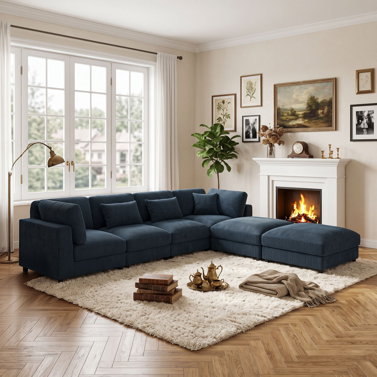 Upholstered Modular Sectional &amp; Custom Configuration And Toss Pillows