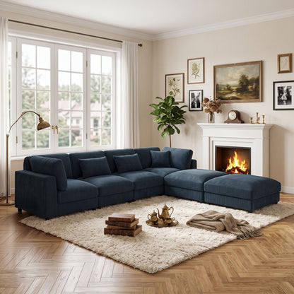 Upholstered Modular Sectional &amp; Custom Configuration And Toss Pillows