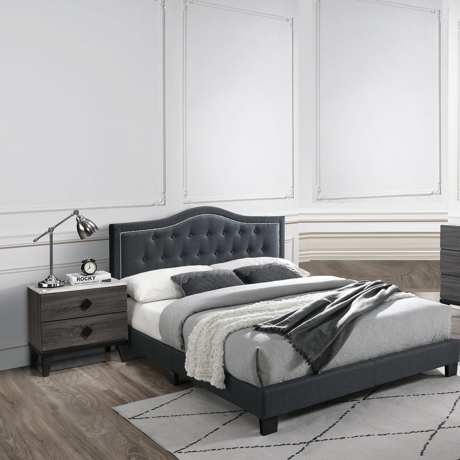 European Style Bed, Button Tufted Headboard