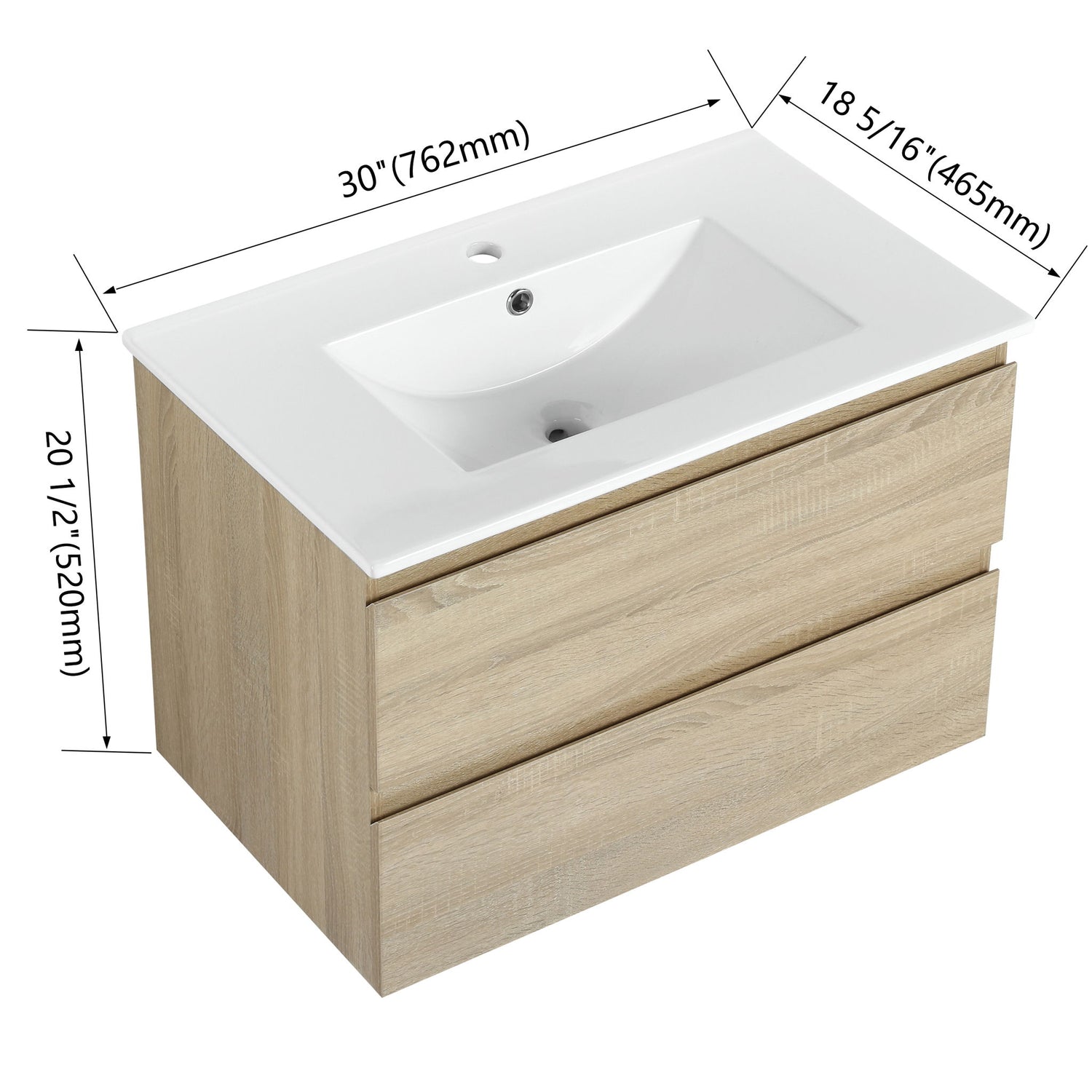Wall Mounted Bathroom Vanity &amp; Sink, 2 Soft Close Drawers