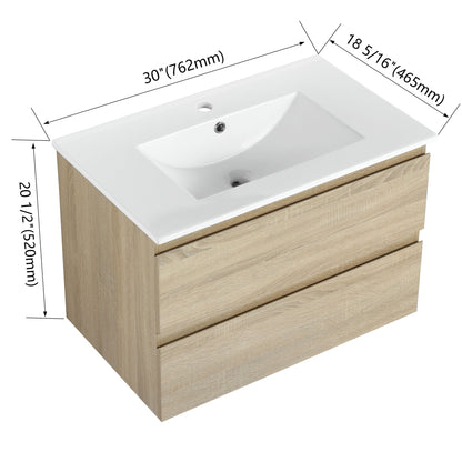 Wall Mounted Bathroom Vanity &amp; Sink, 2 Soft Close Drawers