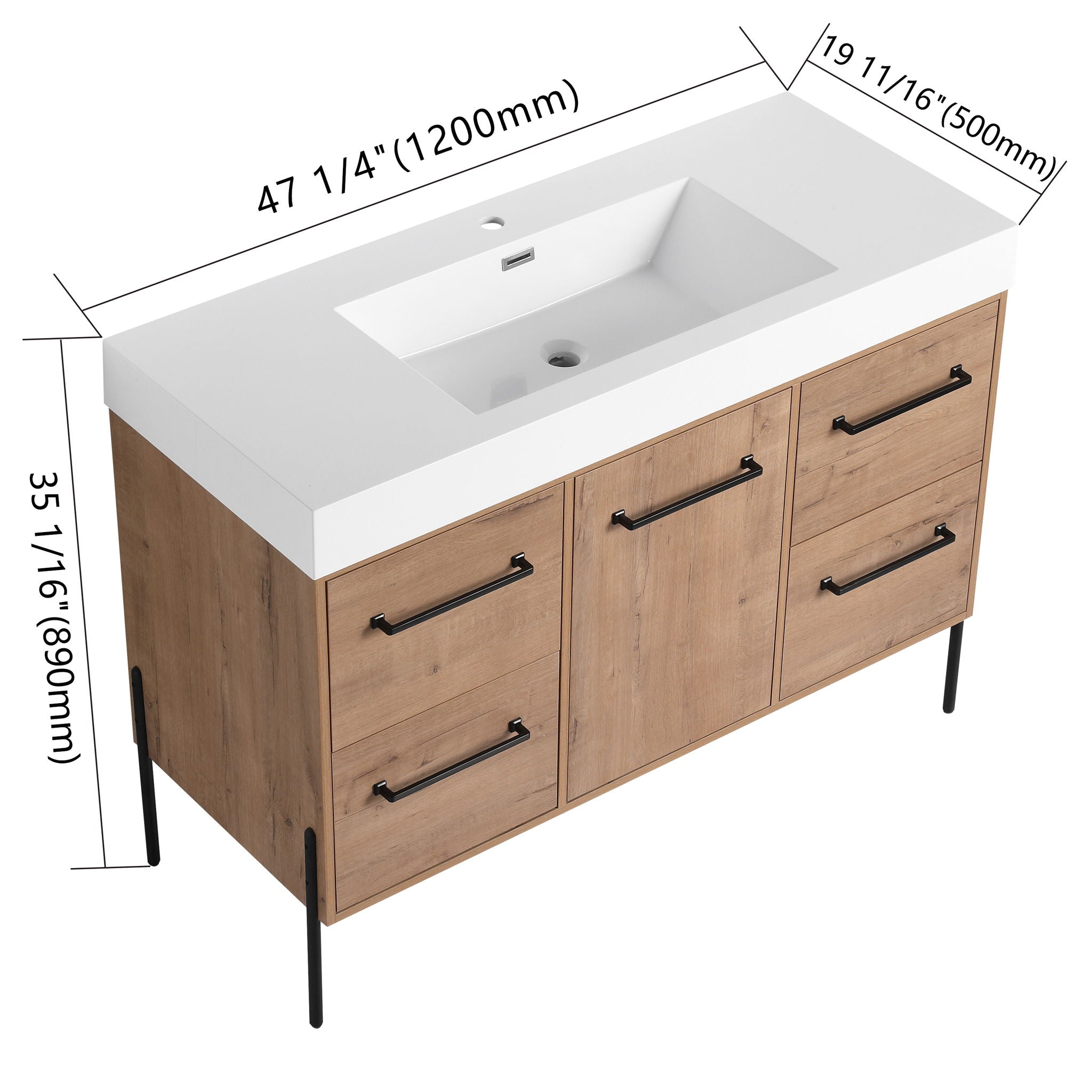 48" Freestanding Bathroom Vanity With Sink, Soft Close Cabinet Doors, 4 Drawers - Imitative Oak