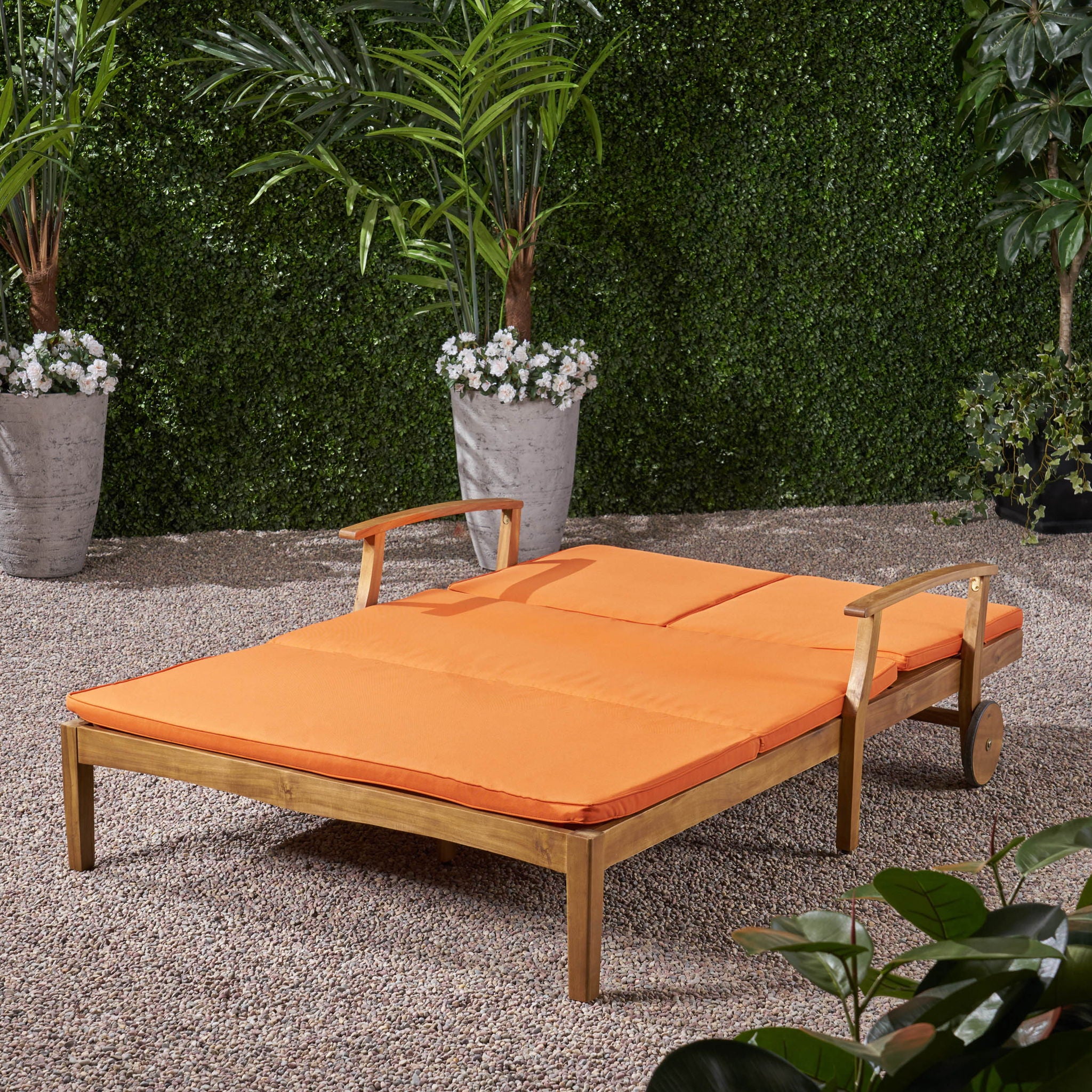 Etherealize - Outdoor Adjustable Double Chaise Lounge With Water Resistant Cushions