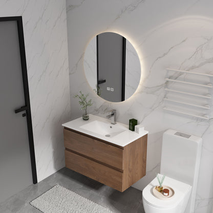 Wall Mounted Bathroom Vanity &amp; Sink, 2 Soft Close Drawers