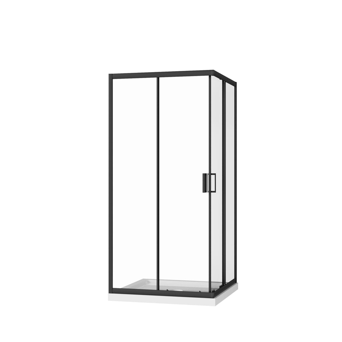 Corner Shower Enclosure, Double Sliding Door &amp; Shower Base - Matte Black