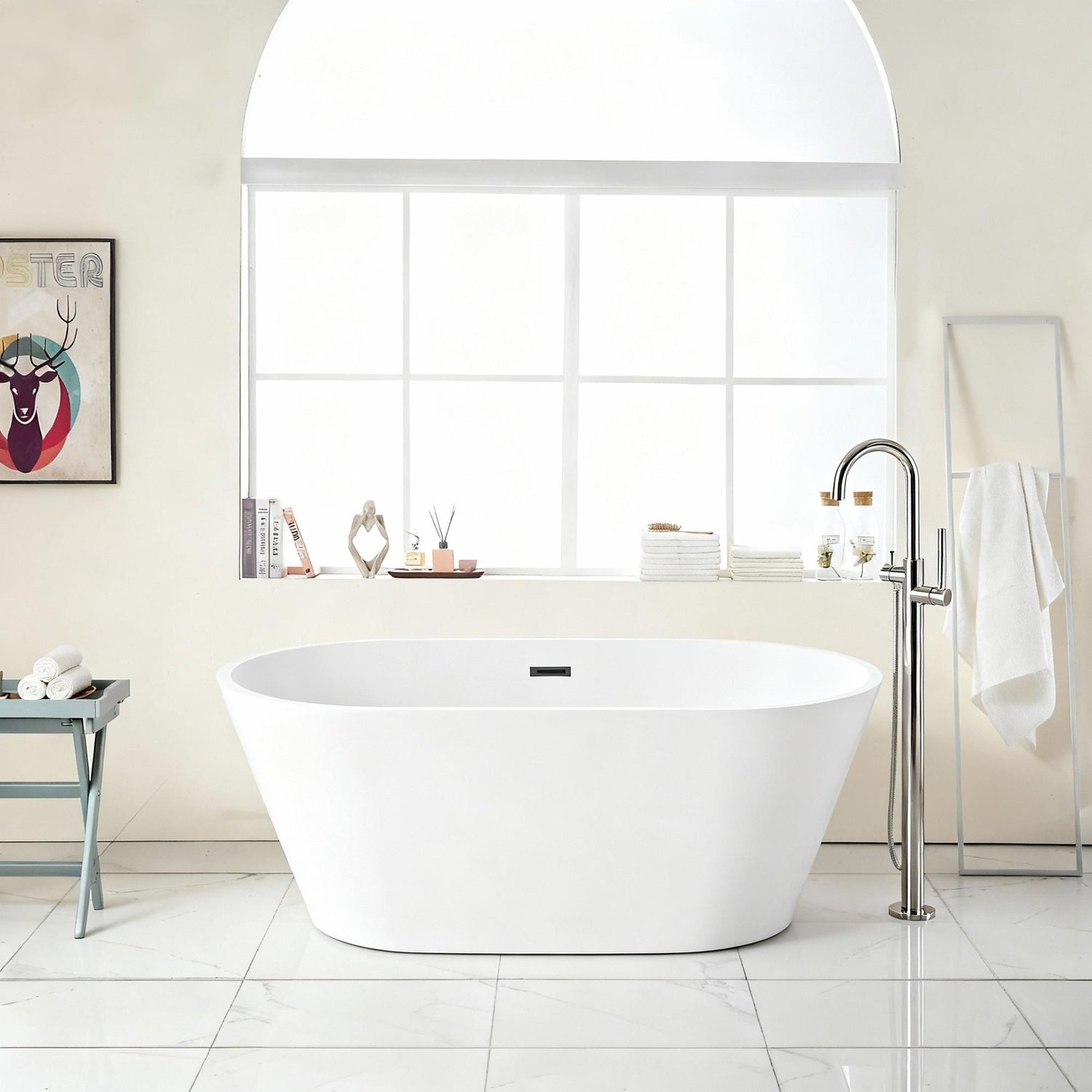 Gloss Freestanding Bathtub With Overflow &amp; Pop Up Drain, Stand Alone Soaking Tub