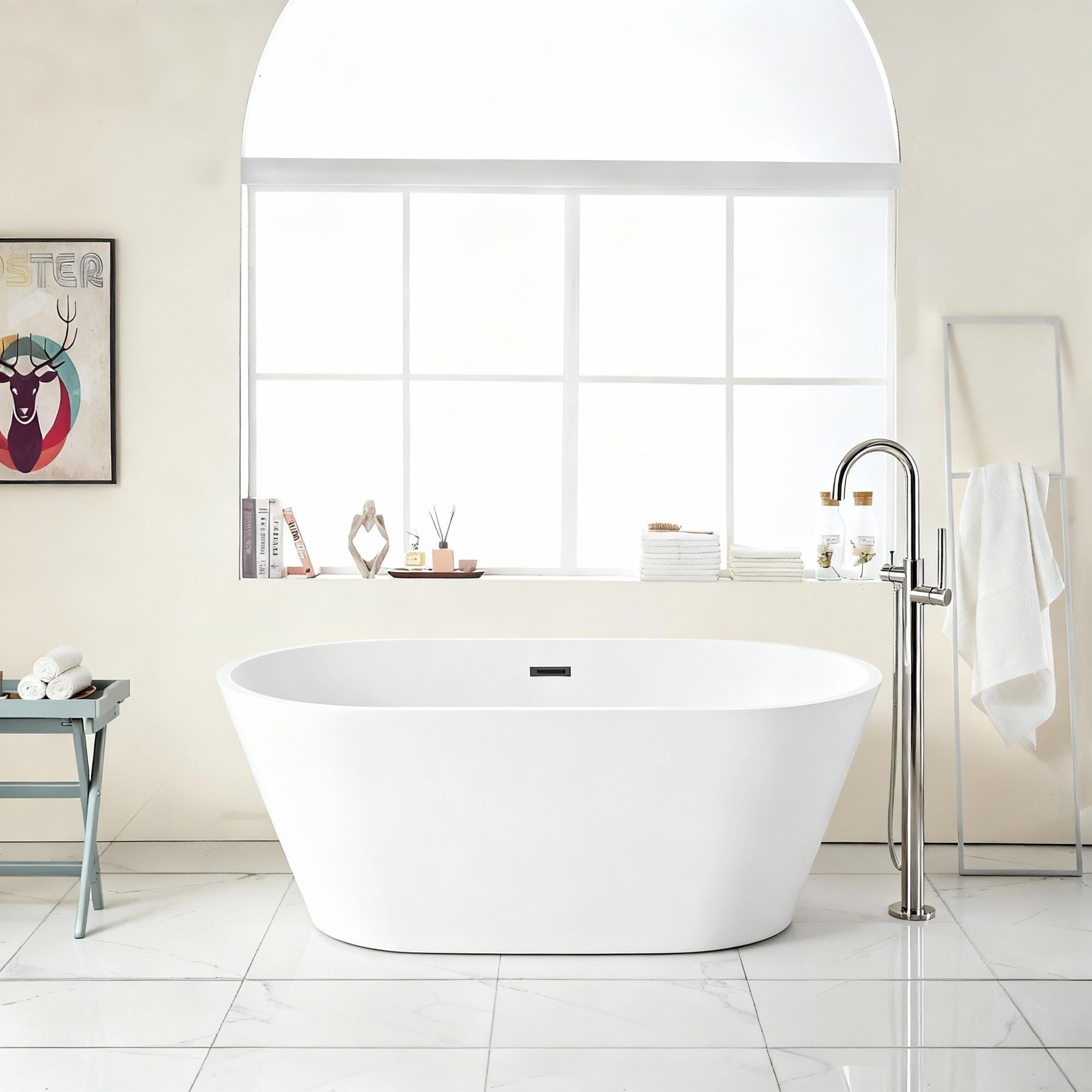 Gloss Freestanding Bathtub With Overflow &amp; Pop Up Drain, Stand Alone Soaking Tub
