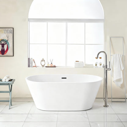 Gloss Freestanding Bathtub With Overflow &amp; Pop Up Drain, Stand Alone Soaking Tub