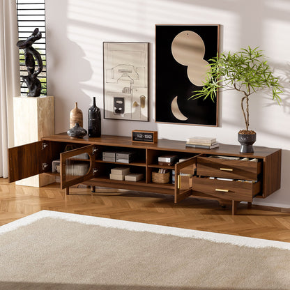 Modern TV Stand With Fluted Glass Doors &amp; 2 Drawers