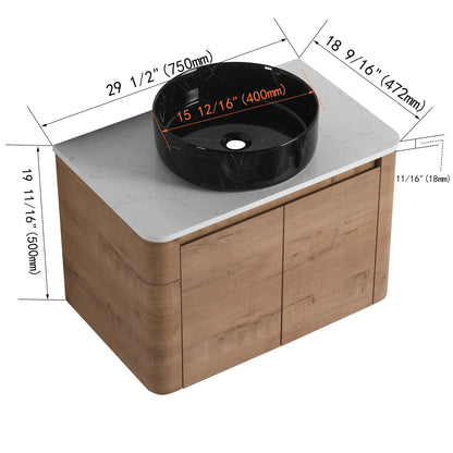 Wall Mounted Bathroom Vanity With Art Sink &amp; 1 Soft Close Door