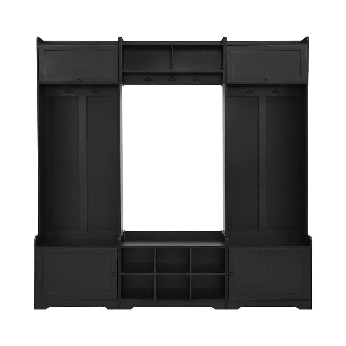 Wide Hall Tree With Shoe Storage, 4 In 1 Entryway Bench With 8 Cubbies, 7 Coat Hooks &amp; Adjustable Shelf For Hallway - Black