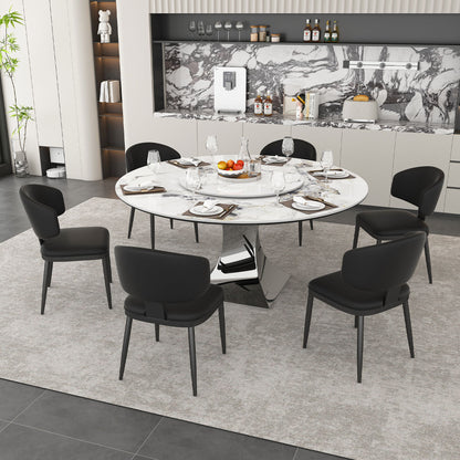Round Dining Table &amp; 6 Chairs Set - Silver