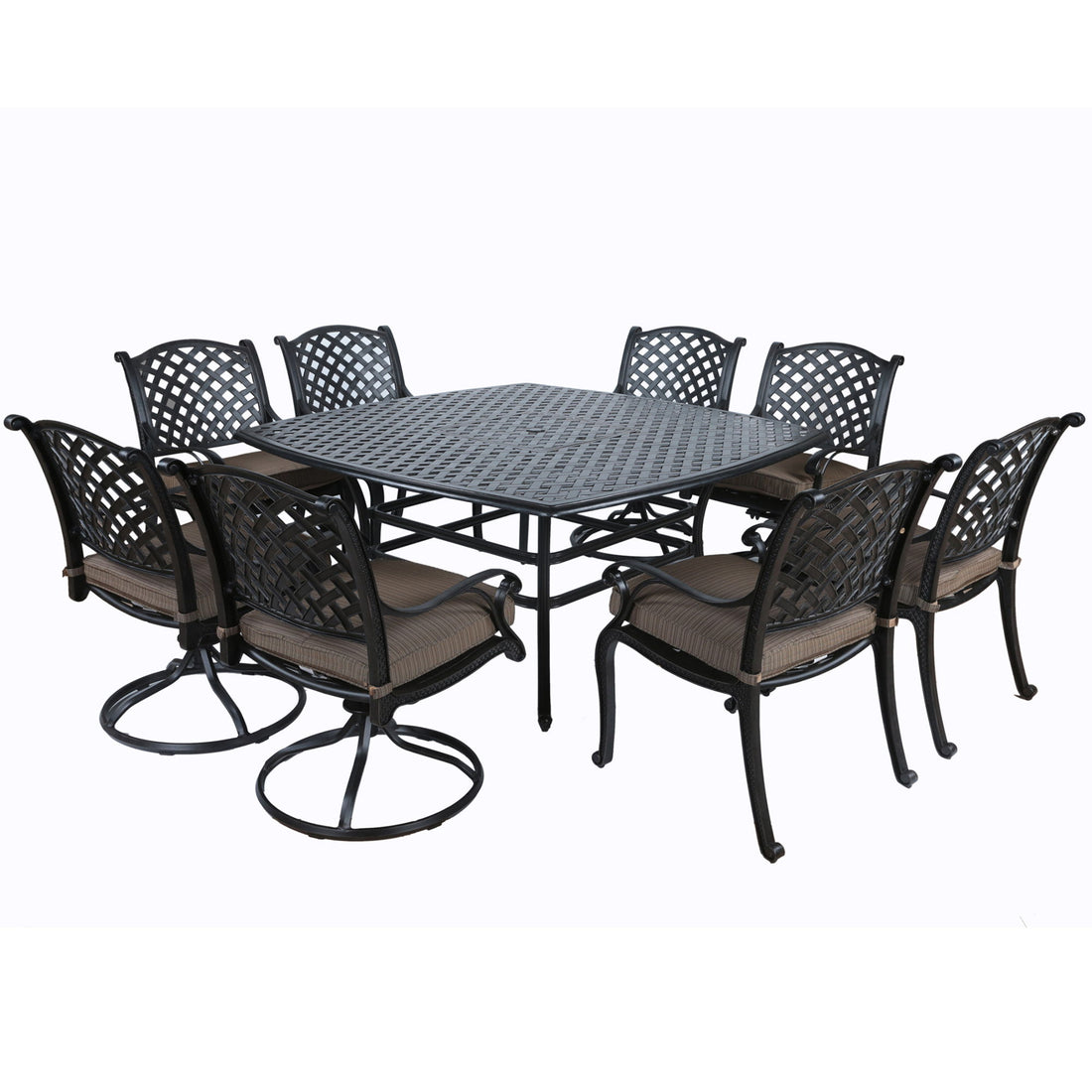 Square 8 Person 63.98&quot; Long Dining Set With Dupione Brown Cushions