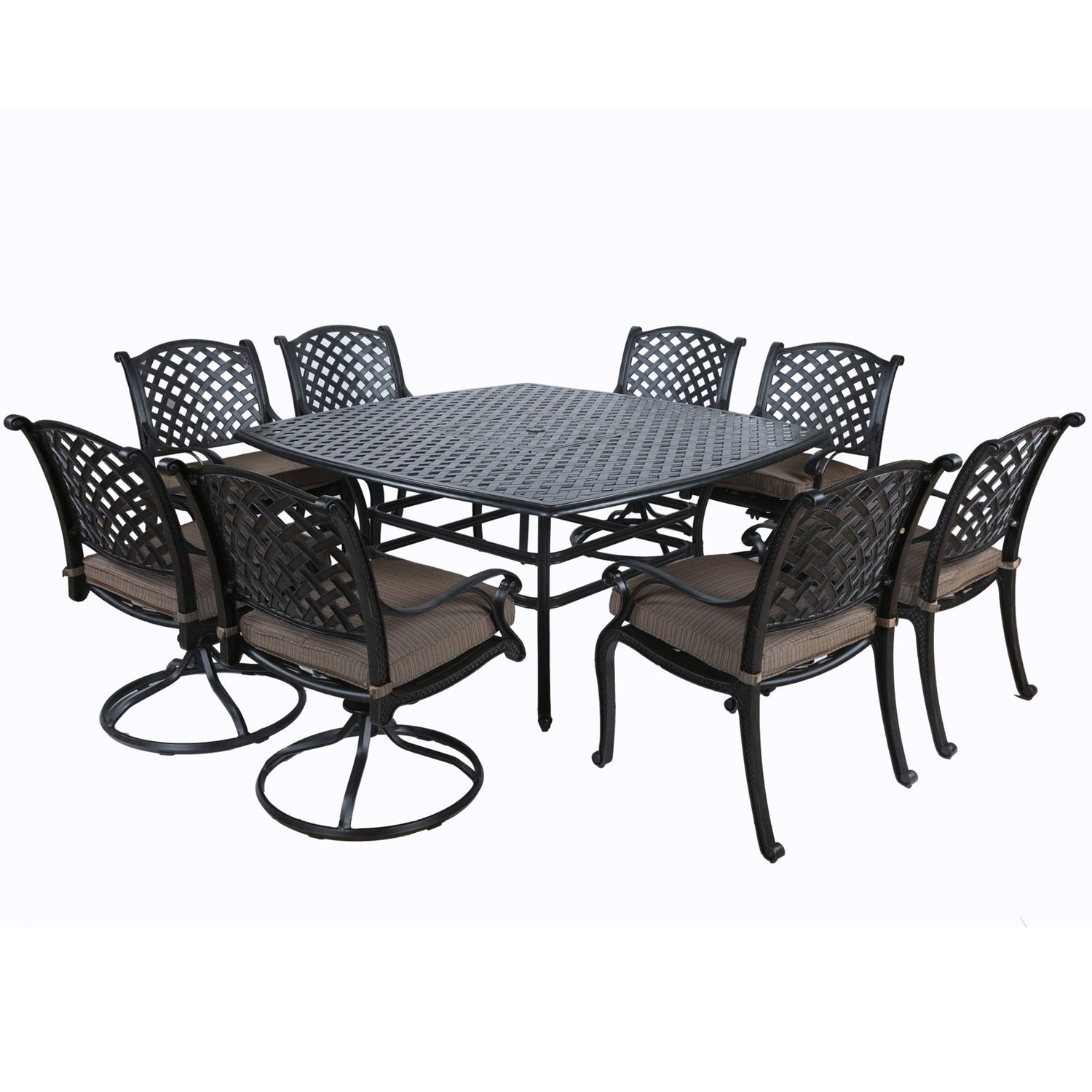 Square 8 Person 63.98&quot; Long Dining Set With Dupione Brown Cushions