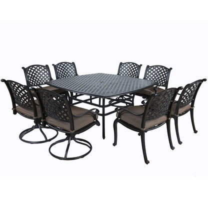 Square 8 Person 63.98&quot; Long Dining Set With Dupione Brown Cushions