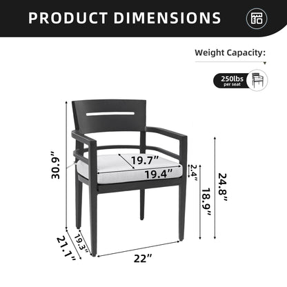 Outdoor Patio Aluminum Stationary Dining Chairs With Outdoor-Grade Sunbrella Fabric Cushions, Tapered Feet (Set of 4)