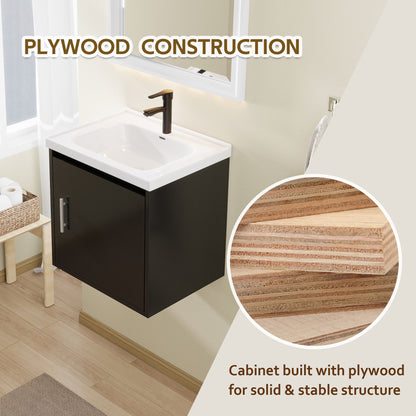 Floating Bathroom Vanity Combo, Wall Mounted Cabinet With Sink &amp; Soft Close Doors For Small Bathrooms