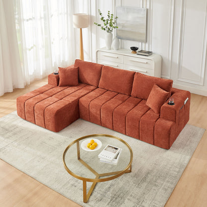 L - Shaped Sectional Sofa With Cup Holders &amp; Side Pockets