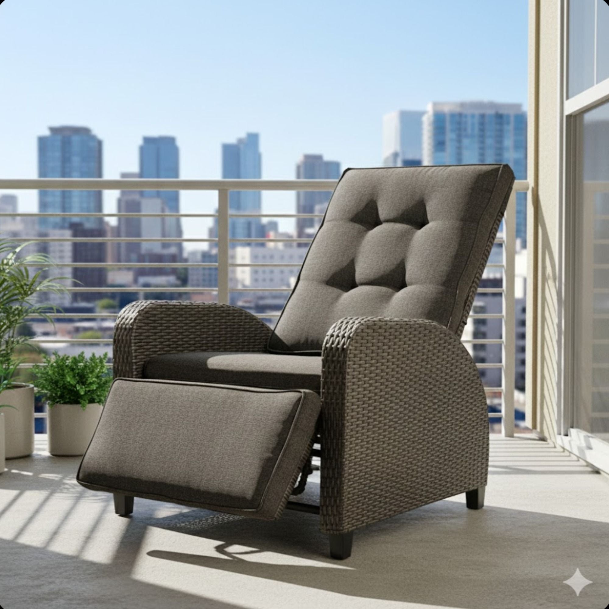 Adjustable Outdoor Lounge Chair, Plush Cushions &amp; Extendable Footrest - Gray