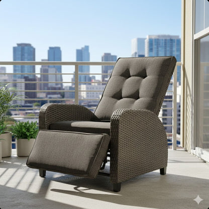 Adjustable Outdoor Lounge Chair, Plush Cushions &amp; Extendable Footrest - Gray