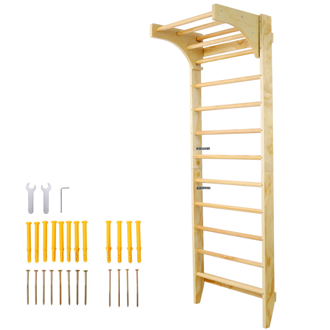 Swedish Ladder, Stall Bars Set For Physical Therapy &amp; Gymnastics - Natural