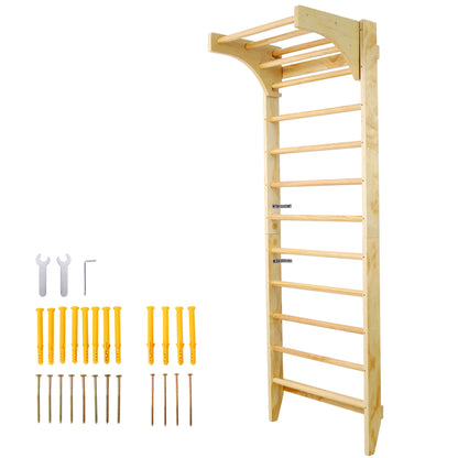 Swedish Ladder, Stall Bars Set For Physical Therapy &amp; Gymnastics - Natural