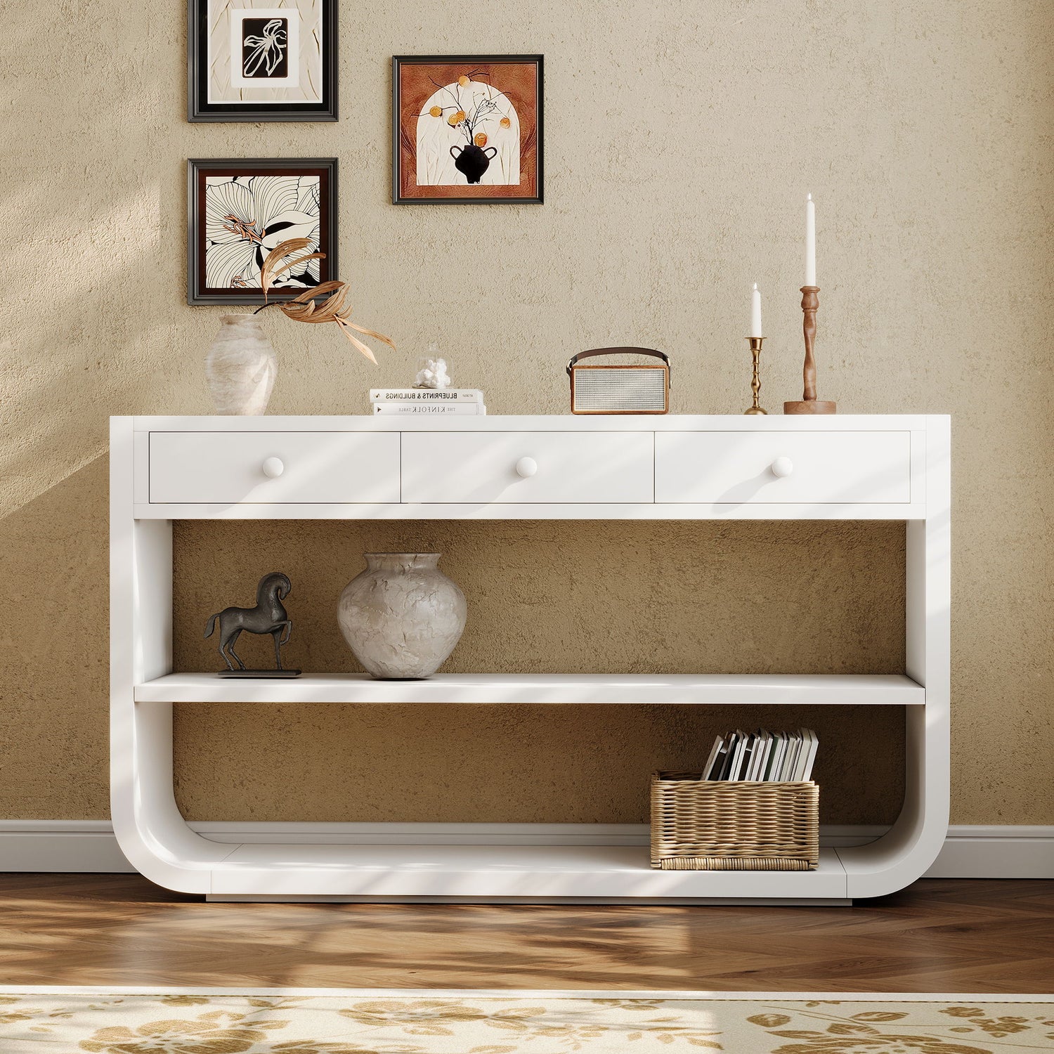 Console Table With 3 Soft Close Drawers &amp; 2 Open Shelves