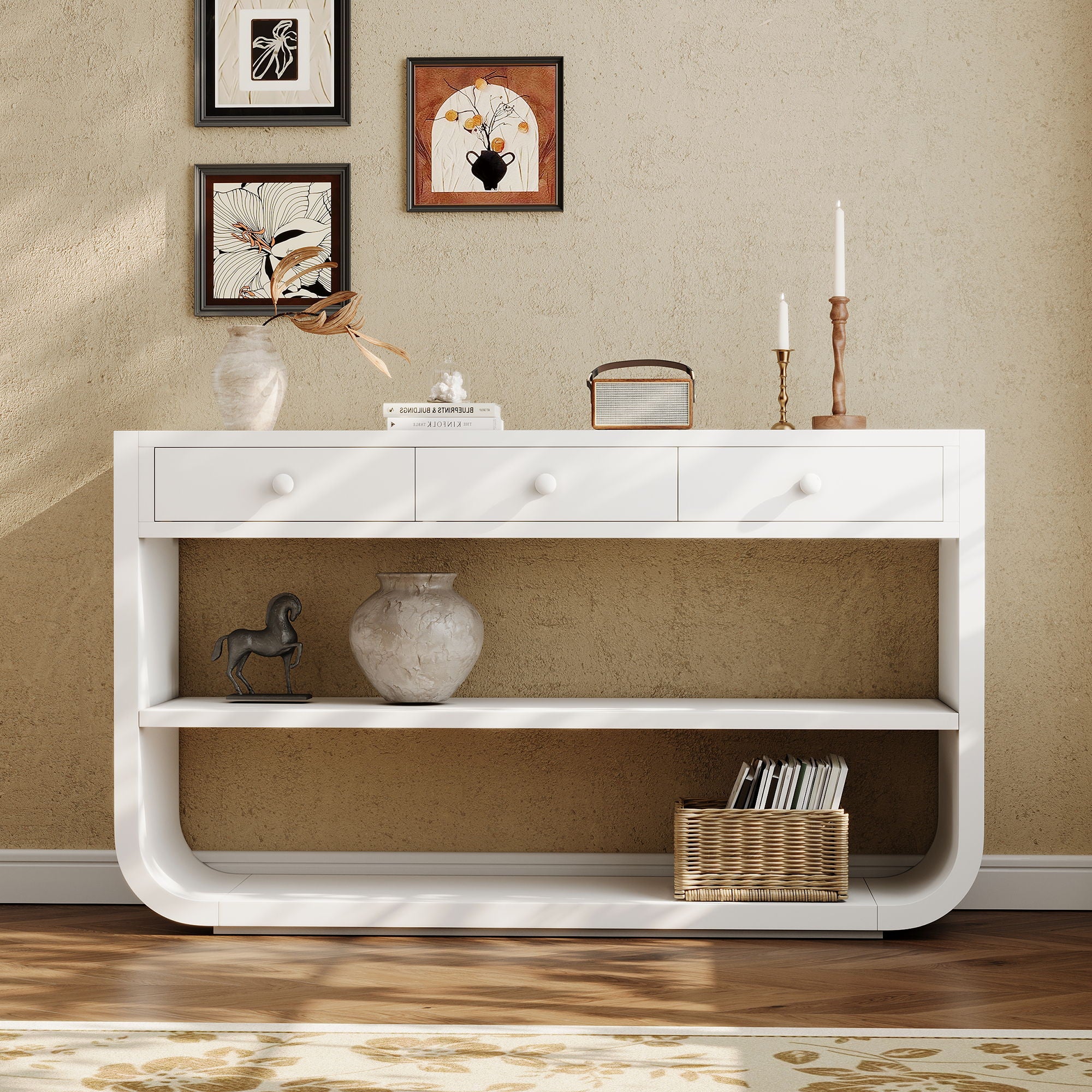 Console Table With 3 Soft Close Drawers &amp; 2 Open Shelves