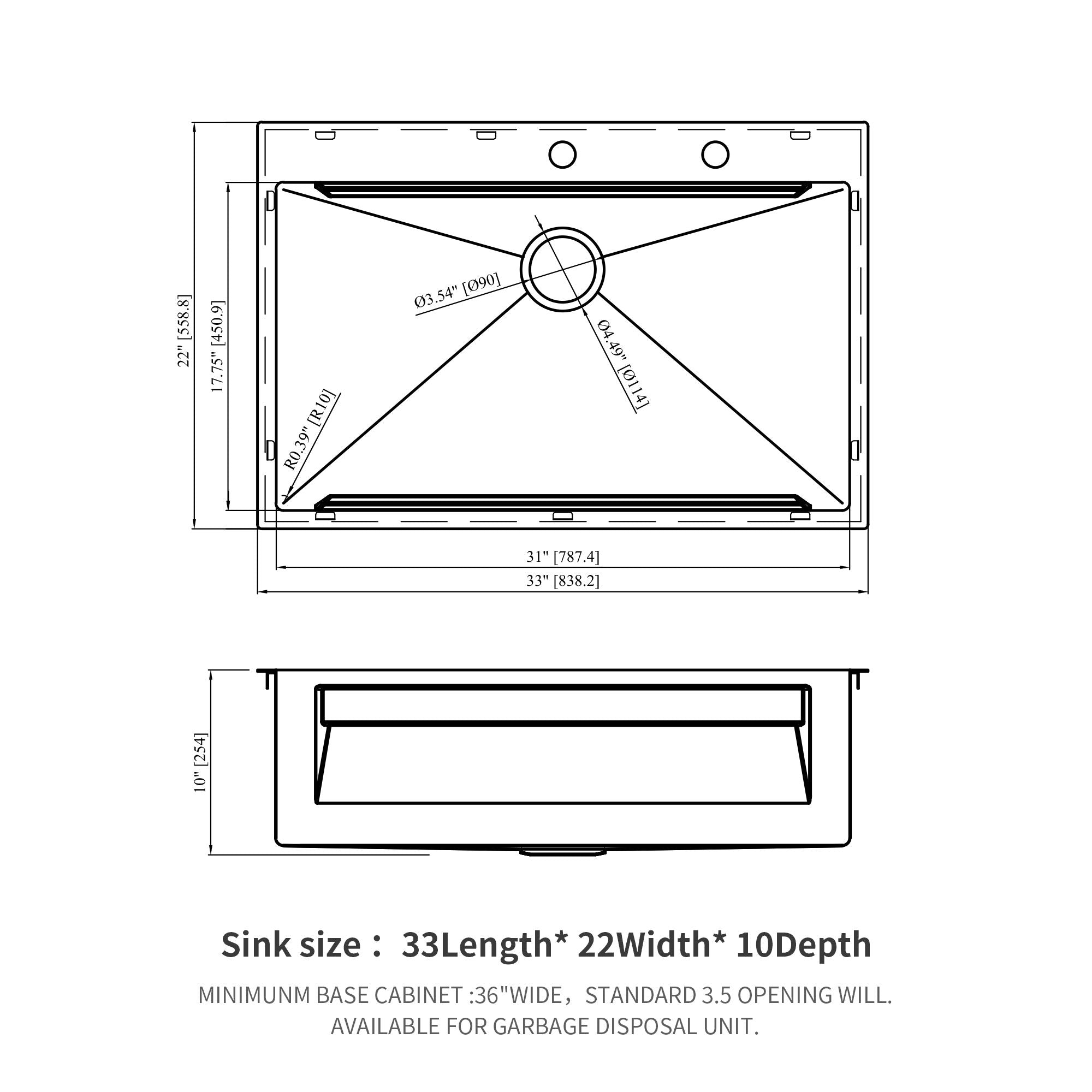 33&quot; Drop In Kitchen Sink Single Bowl 16 Gauge Stainless Steel Ledge Workstation - Black