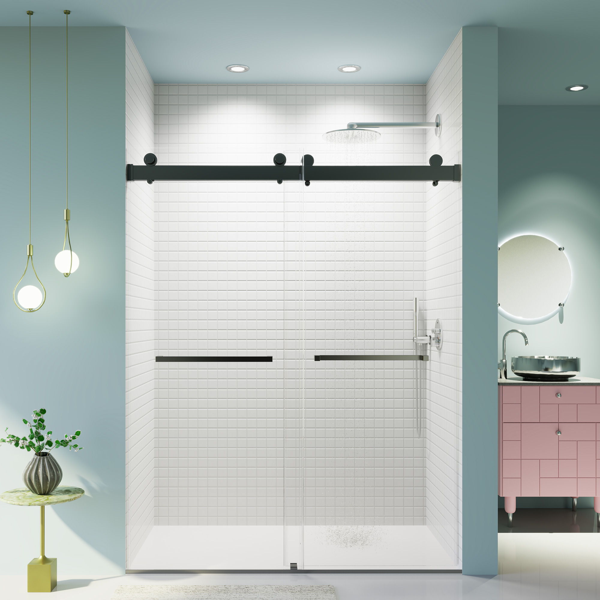 Frameless Double Sliding Soft-Close Shower Door, 3 / 8&quot; (10Mm) Thick SGCC Tempered Glass Door, Matte
