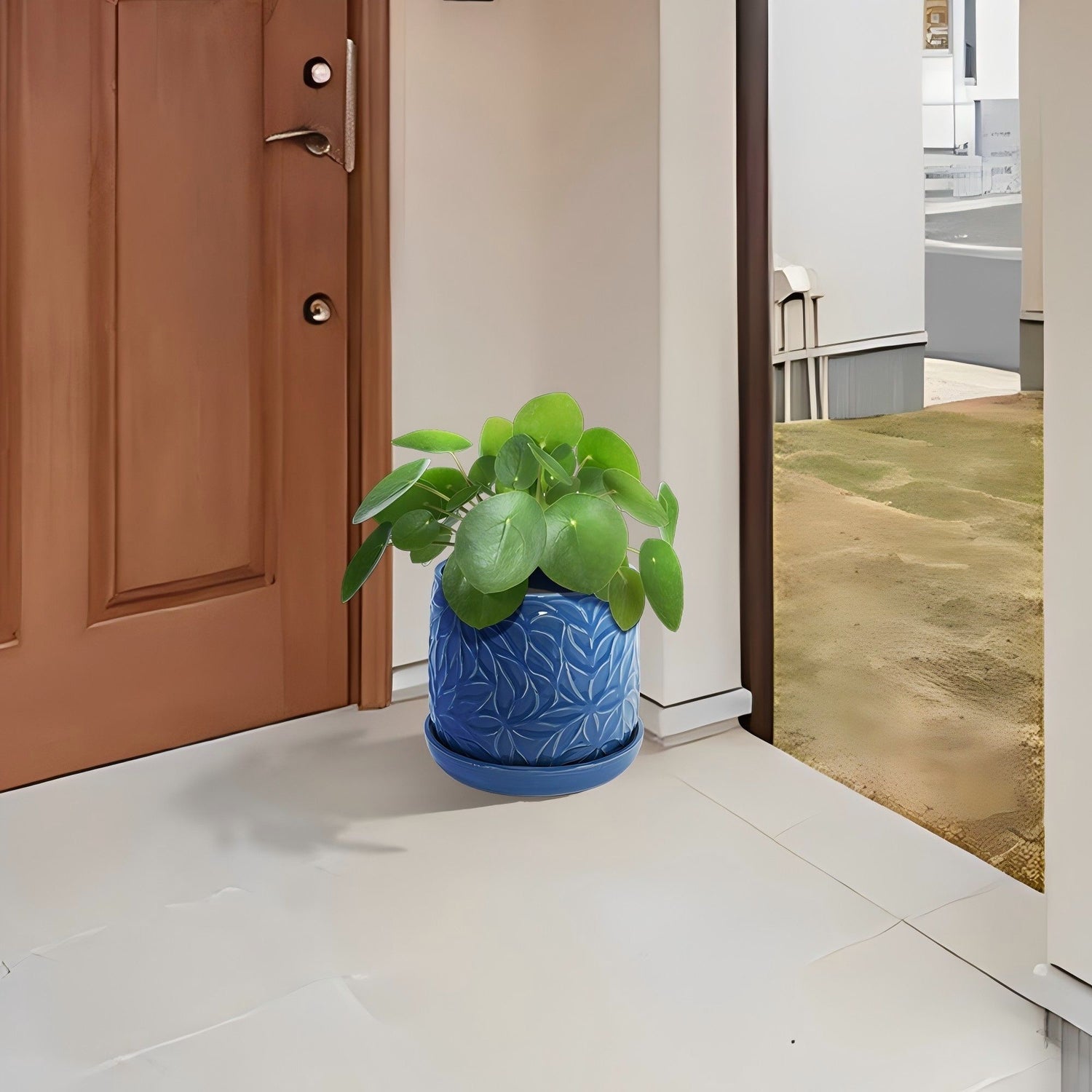 Ceramic Flowerpot, 7&quot; Planter For Patio, Garden, Windowsill (Set of 2) - Antique Navy Blue