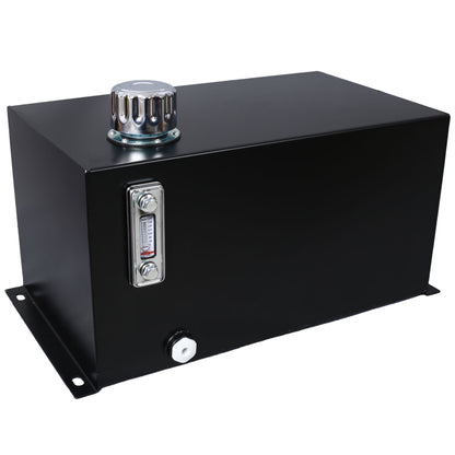 Heavy Duty Hydraulic Fluid Tank 10 Gal Steel Reservoir With Strainer, Gauge &amp; Breather Cap For Tractors &amp; Trucks - Black