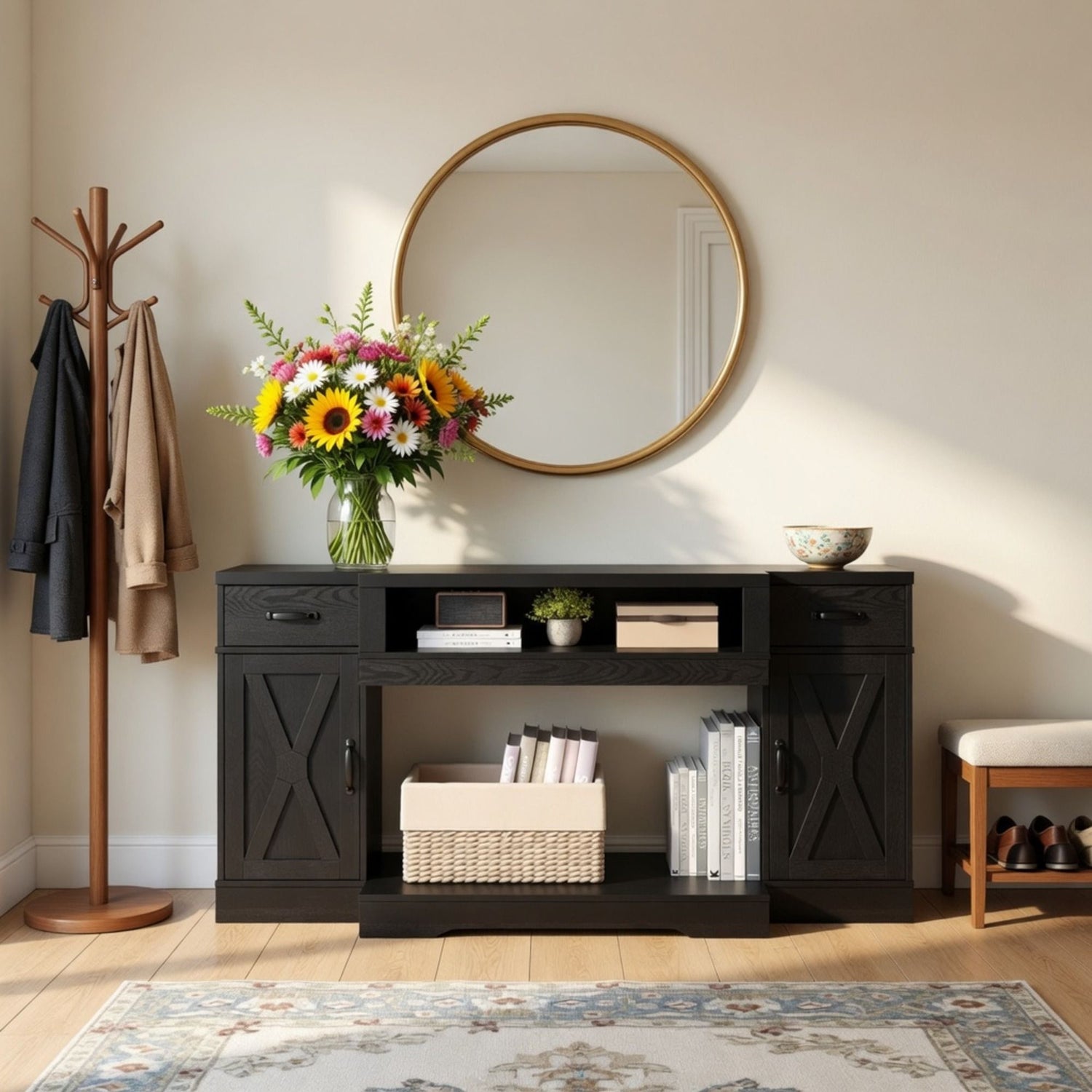 TV Stand With Adjustable Shelves &amp; Double Doors