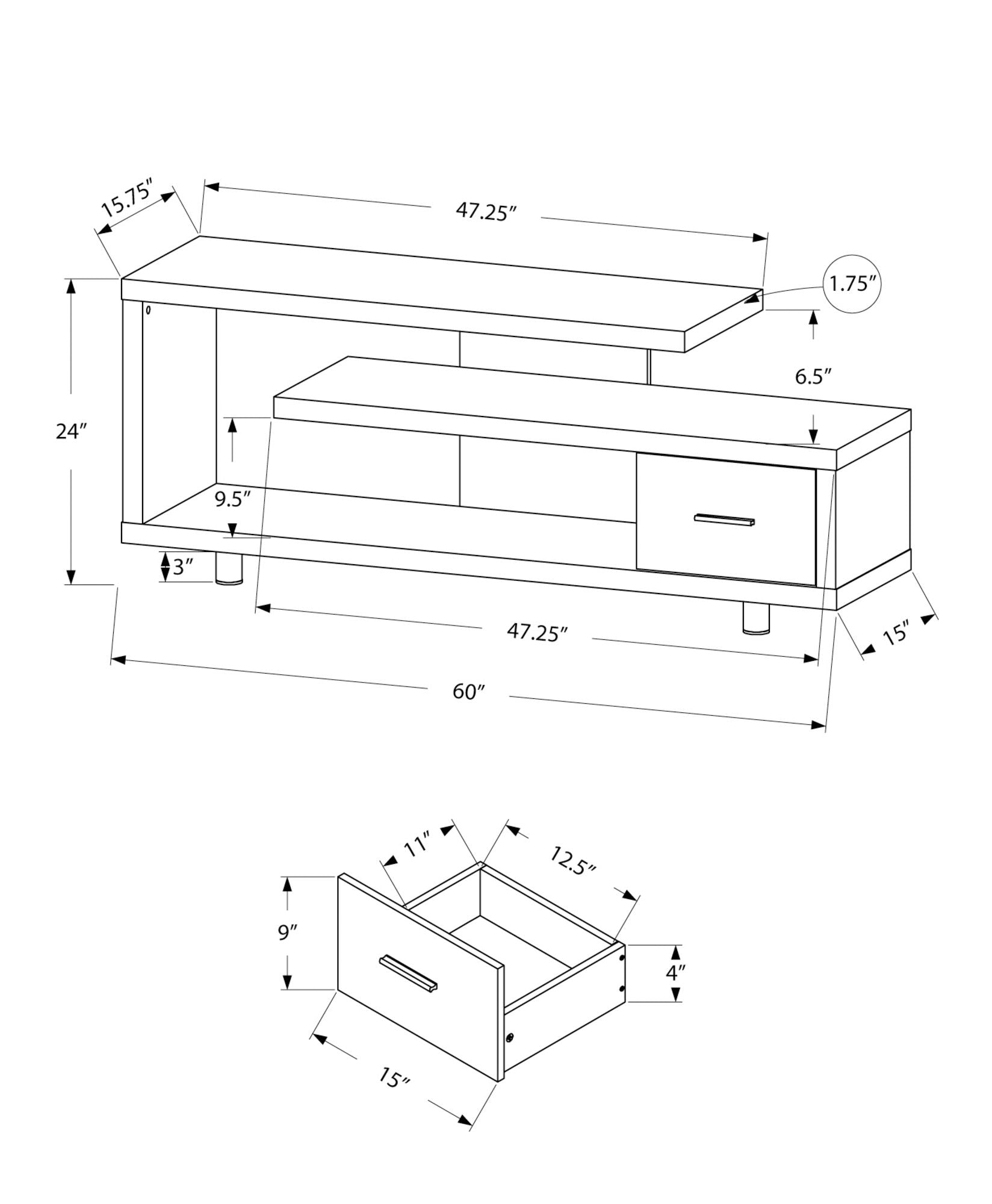 TV Stand, Console, Media Entertainment Center Storage Cabinet, Contemporary &amp; Modern