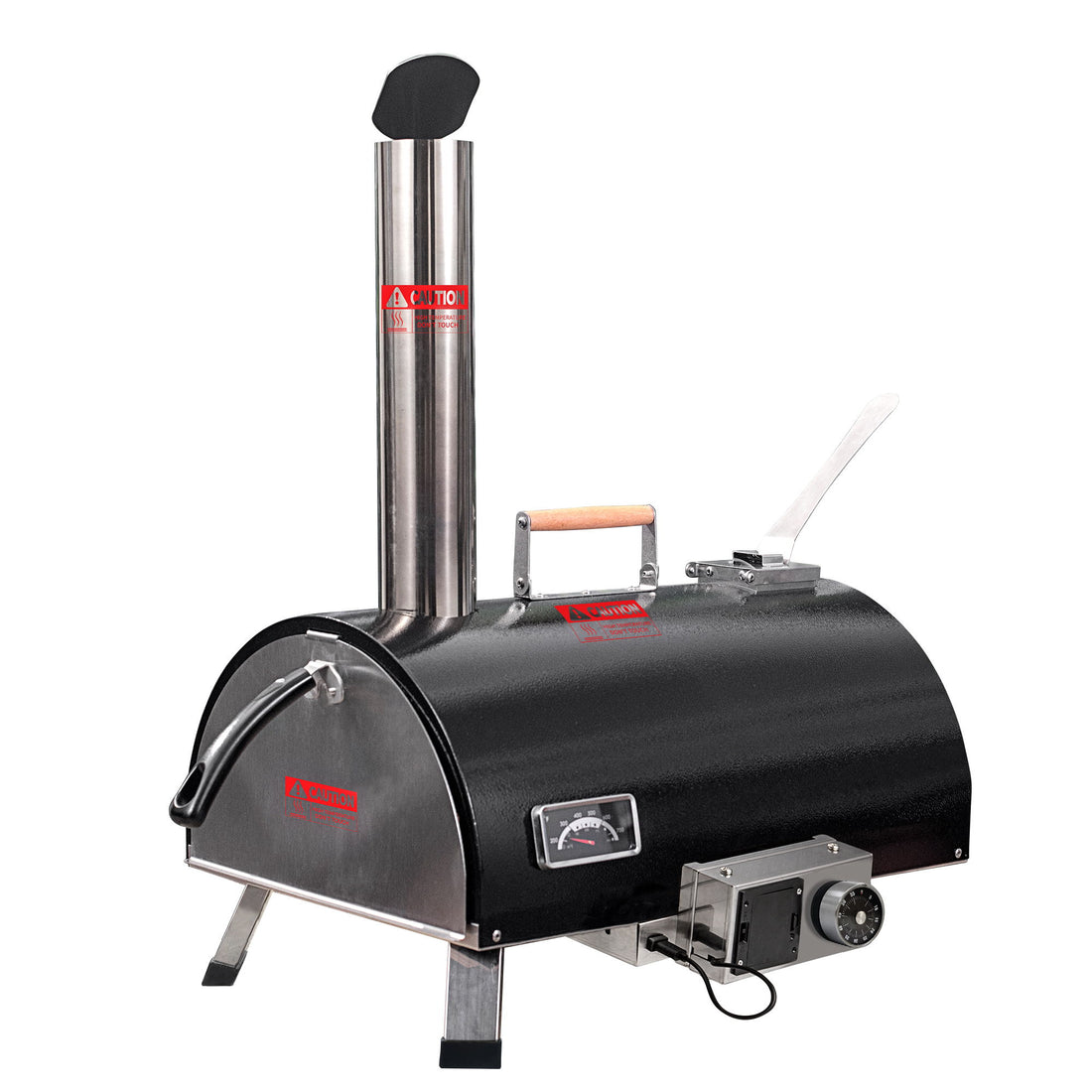 Pizza Oven Outdoor 12&quot; Automatic Rotatable Pizza Ovens Portable Stainless Steel Wood Fired Pizza Oven Pizza Maker With Built-In Thermometer Pizza Cutter Carry Bag
