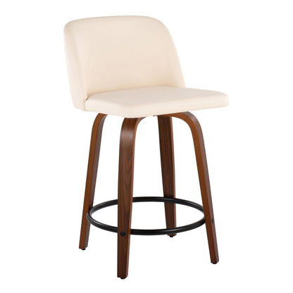 Toriano - Mid Century Modern, Fixed Height Counter Stool &amp; Swivel And Round Footrest (Set of 2)