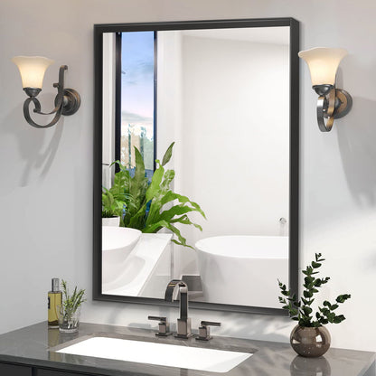 Rectangular Bathroom Mirror Square Angle Metal Frame Wall Mounted Hanging Plates Wall Mount Mirror For Bathroom (Horizontal &amp; Vertical)