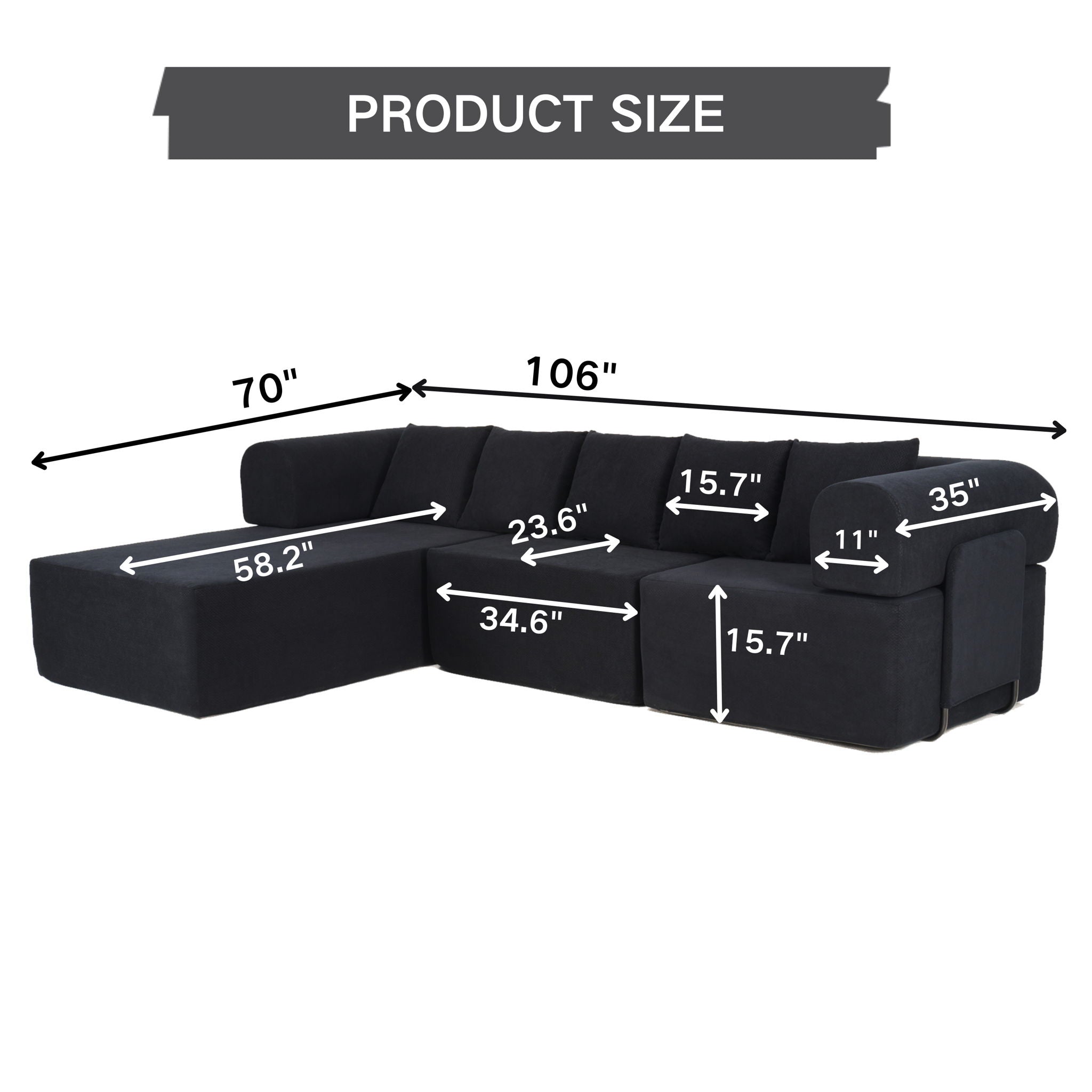 Modular L-Shaped Sectional Sofa With Deep Seat, Movable Chaise &amp; 5 Pillows