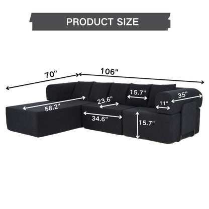 Modular L-Shaped Sectional Sofa With Deep Seat, Movable Chaise &amp; 5 Pillows