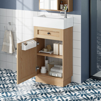 Bathroom Vanity With Reversible Resin Sink, Cabinet &amp; Zinc Alloy Handles - Wood
