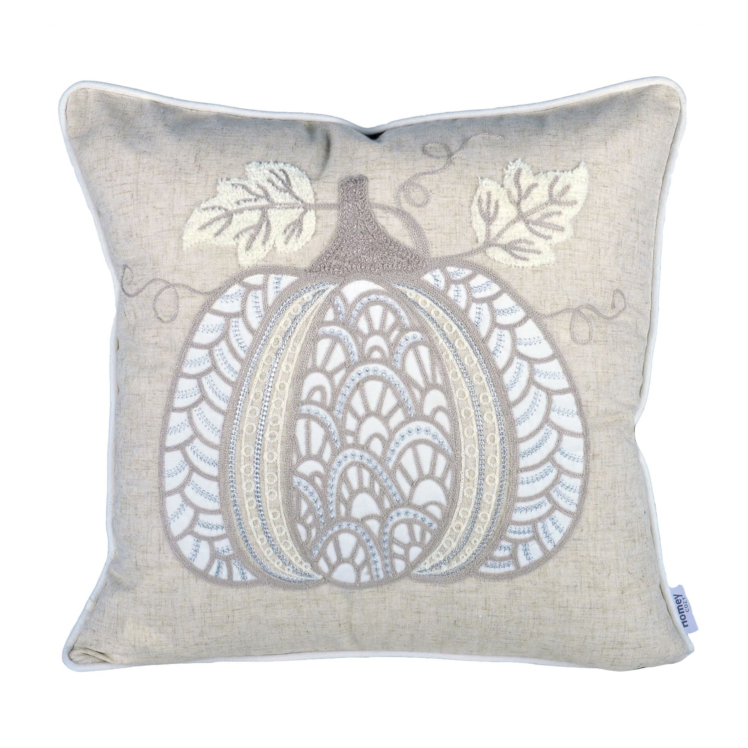 Lace Embroidered Pumpkin Throw Pillow - Natural